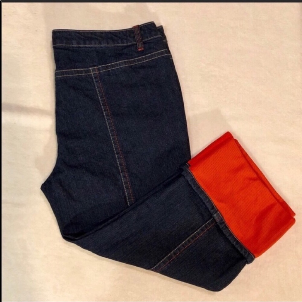 Anisette Dark Wash & Orange Mesh Cropped Jeans 15